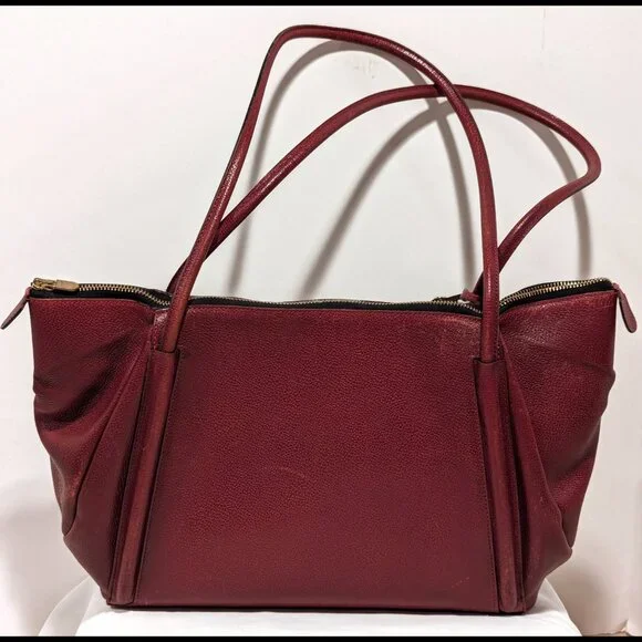 Amazing 1980s DELVAUX Burgundy Red Leather Large Dbl Handle Zip-Up Belgian Purse - Picture 4 of 9